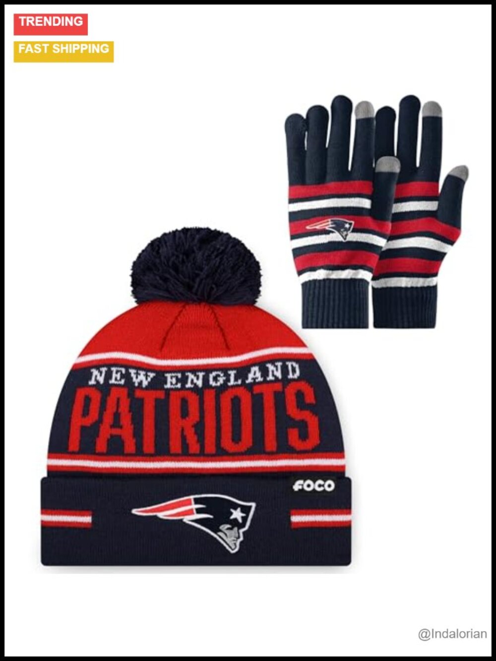 NFL Team Logo Stretch Gloves & Pom Knit Beanie Set Acrylic One Size